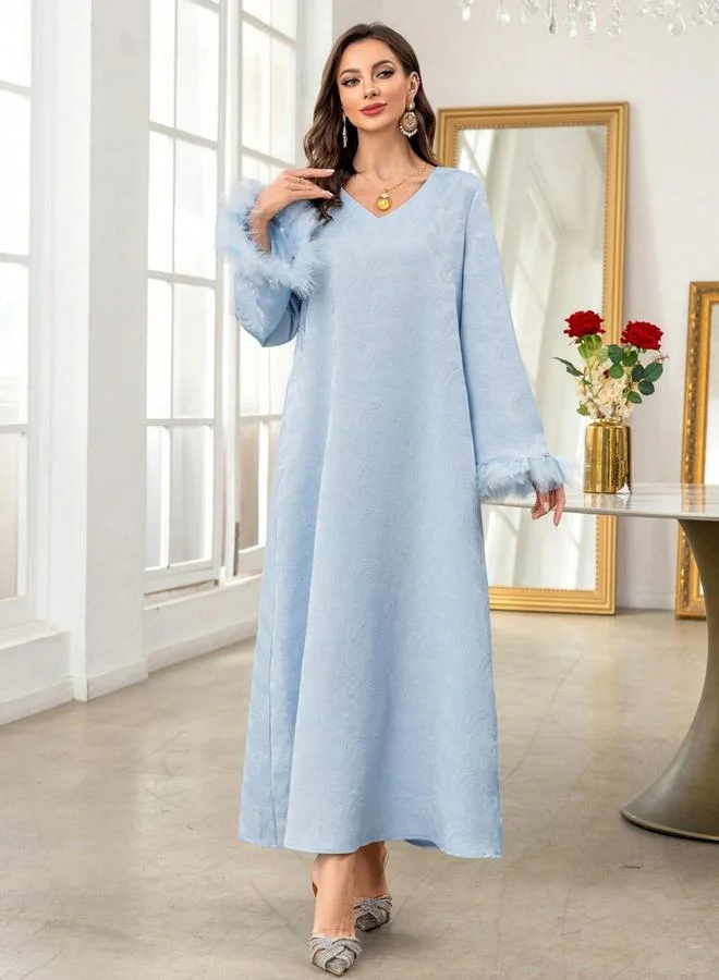 تايك تو جلابية جاكارة بأساور فرو صناعي